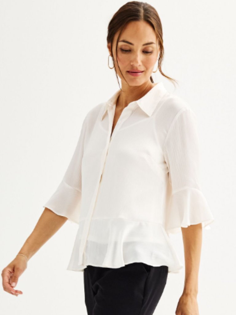Nine West Peplum 3/4 Sleeve Ivory Button Down With Camisole Small